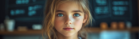 Young student solving complex equations on a classroom chalkboard with deep concentrationの素材
