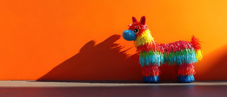 Bright pinata, solid orange backdrop, playful shadow, vibrant Mexican celebrationの素材