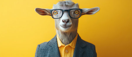 Stylish goat in suit, nerdy chic, pastel backdrop, smirking eleganceの素材