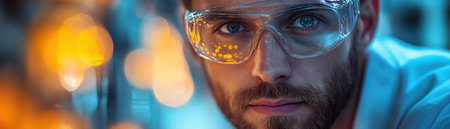 Young scientist amazed, vibrant experiment aftermathの素材