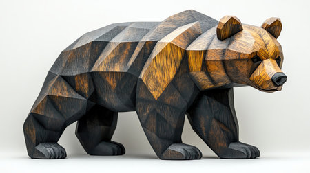Black geometric bear with tan accents, against a white background, simple and bold designの素材