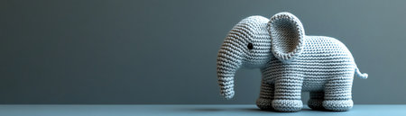 Handcrafted gray knit elephant on light backdrop, minimal studio lighting, side profile, soft shadowsの素材