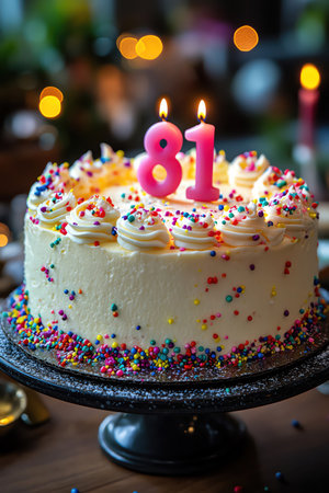 Soft swirl cake with 81shaped candle and eightyone candlelight glowの素材