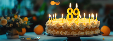 Lemon zest cake with 89shaped candle and eightynine candlesの素材