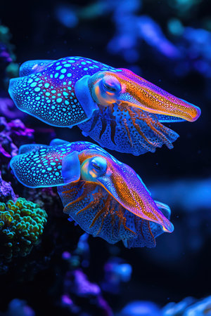 Cuttlefish changing colors among reef rocks, camouflage magicの素材