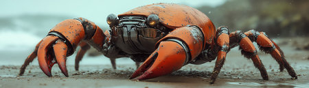 Mechanical crab scuttling on metallic beachの素材
