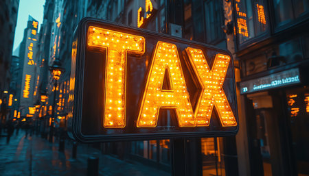 TAX blinking on LED screen frontal dark financial market mood rapid pressure toneの素材