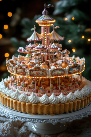 Miniature fairground on pie crust, whimsical light, fun themeの素材