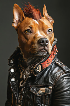 Dog in punk leather gear, mohawk style, rebellious toneの素材