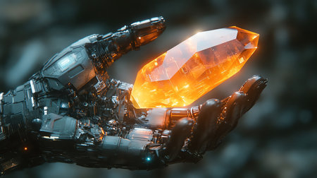 Mech hand offering a fractal crystalの素材