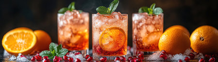 Orange pomegranate spritz with crushed iceの素材