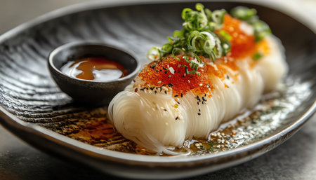 Somen noodles chilled with dipping sauce and garnishの素材