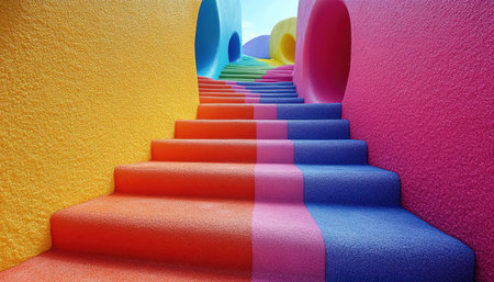 Colorful foam steps leading to slideの素材