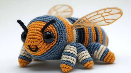 Crochet bee with striped body and wingsの素材