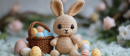 Crochet bunny with Easter basketの素材