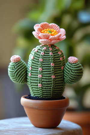 Crochet cactus with small pink bloomの素材