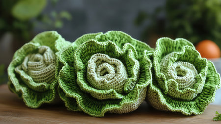 Crochet lettuce with layered green yarnの素材