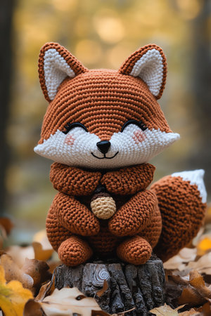 Crochet fox with tiny acornの素材