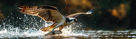 Osprey catching fish from riverの素材