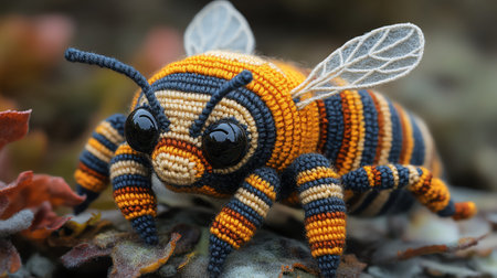 Crochet bee with striped body and wingsの素材