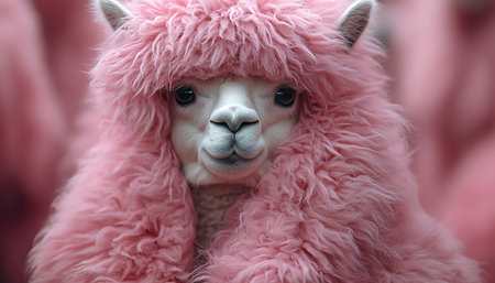 Alpaca rocketing in fluffy pink suitの素材