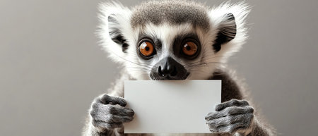 Lemur holding small blank card in both handsの素材