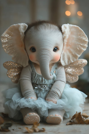 Baby elephant in cloud tutu and glitter wingsの素材
