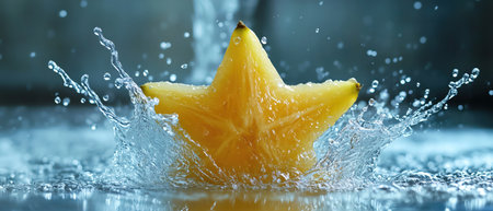 Starfruit slice splashing with sharp yellow jetsの素材