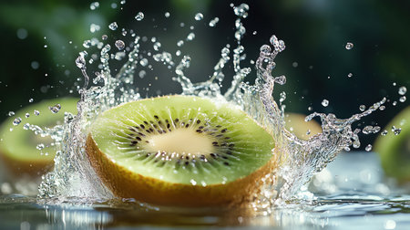 Juicy kiwi center splashing seeds outwardの素材