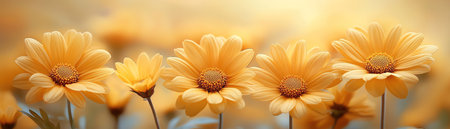A closeup of dense yellow daisy flowers creating a cheerful and sunny natural background textureの素材