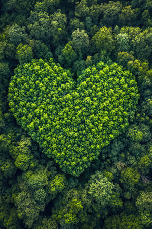 Heartshaped forest seen from above, symbolizing nature s harmonyの素材