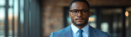 A confident young man stands poised in a sleek, stylish business suit, ready for corporate successの素材