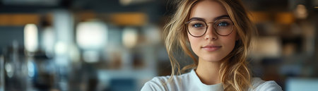 A confident female scientist stands with folded arms in a modern laboratory setting, representing expertise and professionalism in STEM fieldsの素材