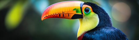 A vivid toucan showcasing its colorful beak and feathersの素材