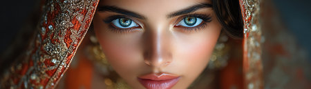 A traditional Indian bride adorned in luxurious attire and jewelry, radiating elegance and cultural beautyの素材