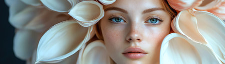 Model in fashion shell mimicking flower bloomの素材