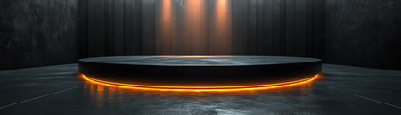 Black matte podium with subtle reflections and soft top light, cinematic photorealismの素材