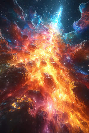 Crystal comet shimmering multicolor trails, spinning in void, cinematic realismの素材