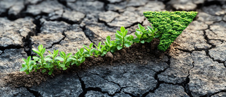 Upward arrow over green bars growing from cracked earth, photorealistic renewal realismの素材