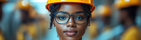 African engineers collaborating on renewable energy projects, such as solar panels or wind turbines, showcasing sustainable developmentの素材