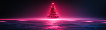 Digital Christmas tree composed of laser light lines, photorealistic clarityの素材