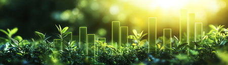 Green financial bars trending upward in sustainable concept, cinematic toneの素材