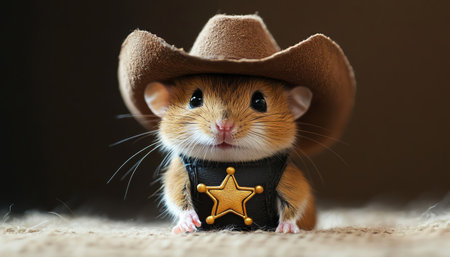Little mouse with sheriff star and brown hat, photorealistic digital clarity toneの素材
