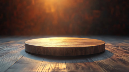 Wooden podium in cozy ambient light, cinematic closeup realismの素材