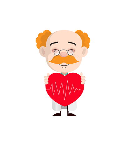 Happy Cardiology Doctor with Heart Vectorのイラスト素材