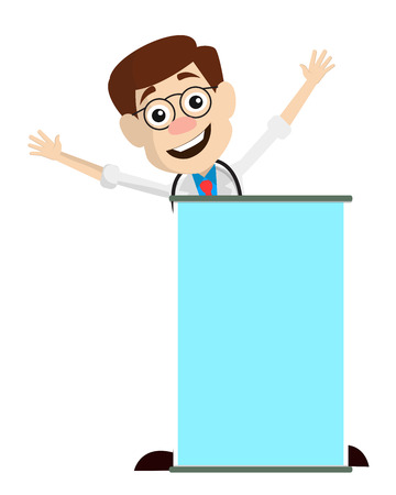 Joyful Medical Doctor with Blank Banner Vectorのイラスト素材
