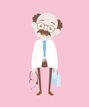 Laughing Old Bald Doctor Face Expression Vectorのイラスト素材