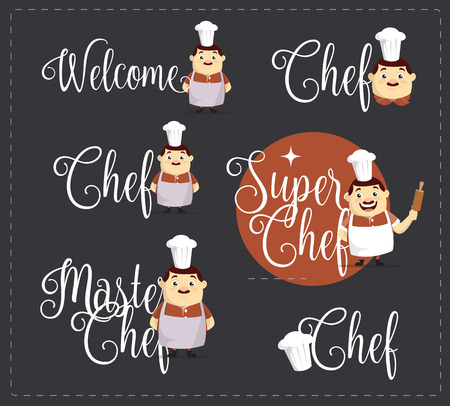 Flat Design Cute Chef with various text  Vector Illustrationのイラスト素材