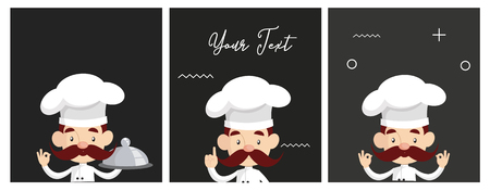 Fat Cartoon Chef with sushi Flat Vector Illustration Designのイラスト素材