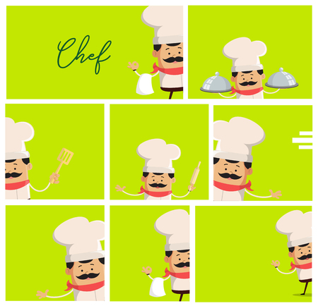 Fat Cartoon Chef mascot Flat Vector Illustration Designのイラスト素材